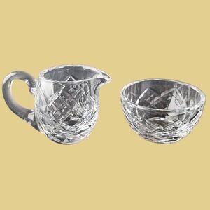 Vintage 1980s Waterford Crystal Lismore Mini Creamer and Sugar Bowl Set